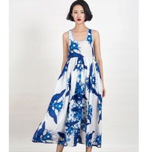 Blue Floral Print Maxi Dress